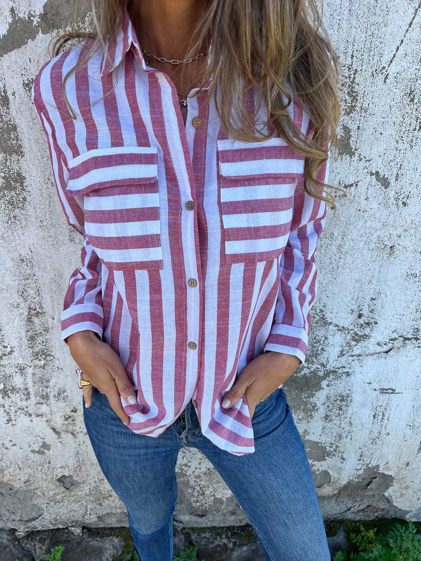 Women's Lapel Long Sleeve Striped Casual Shirt