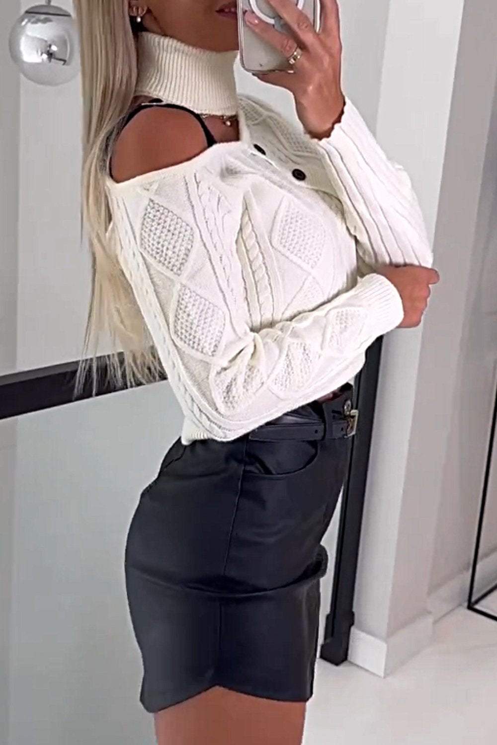 Women's Off Shoulder Buttoned Sweater Top