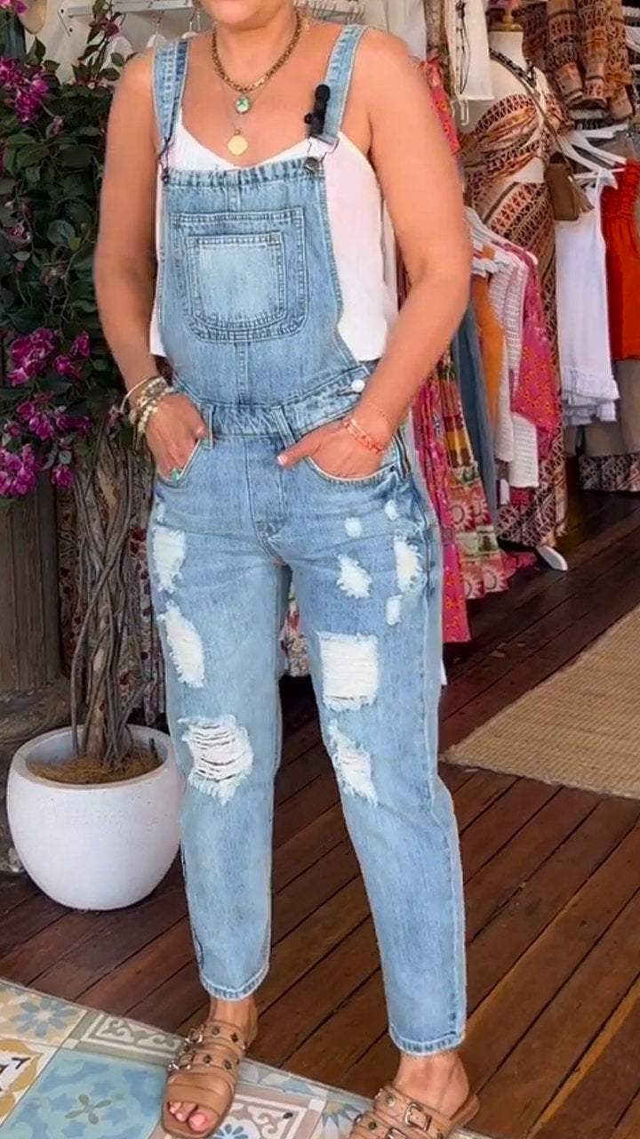 Women's Denim Ripped Casual Overalls