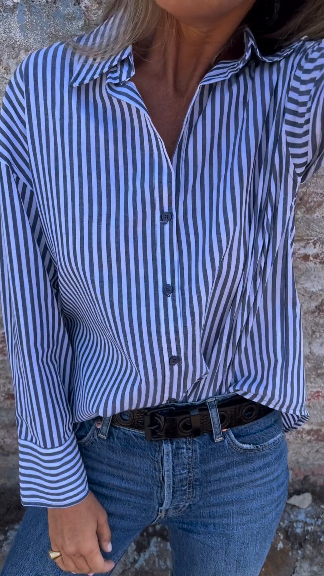 Lapel Single-breasted Striped Shirt