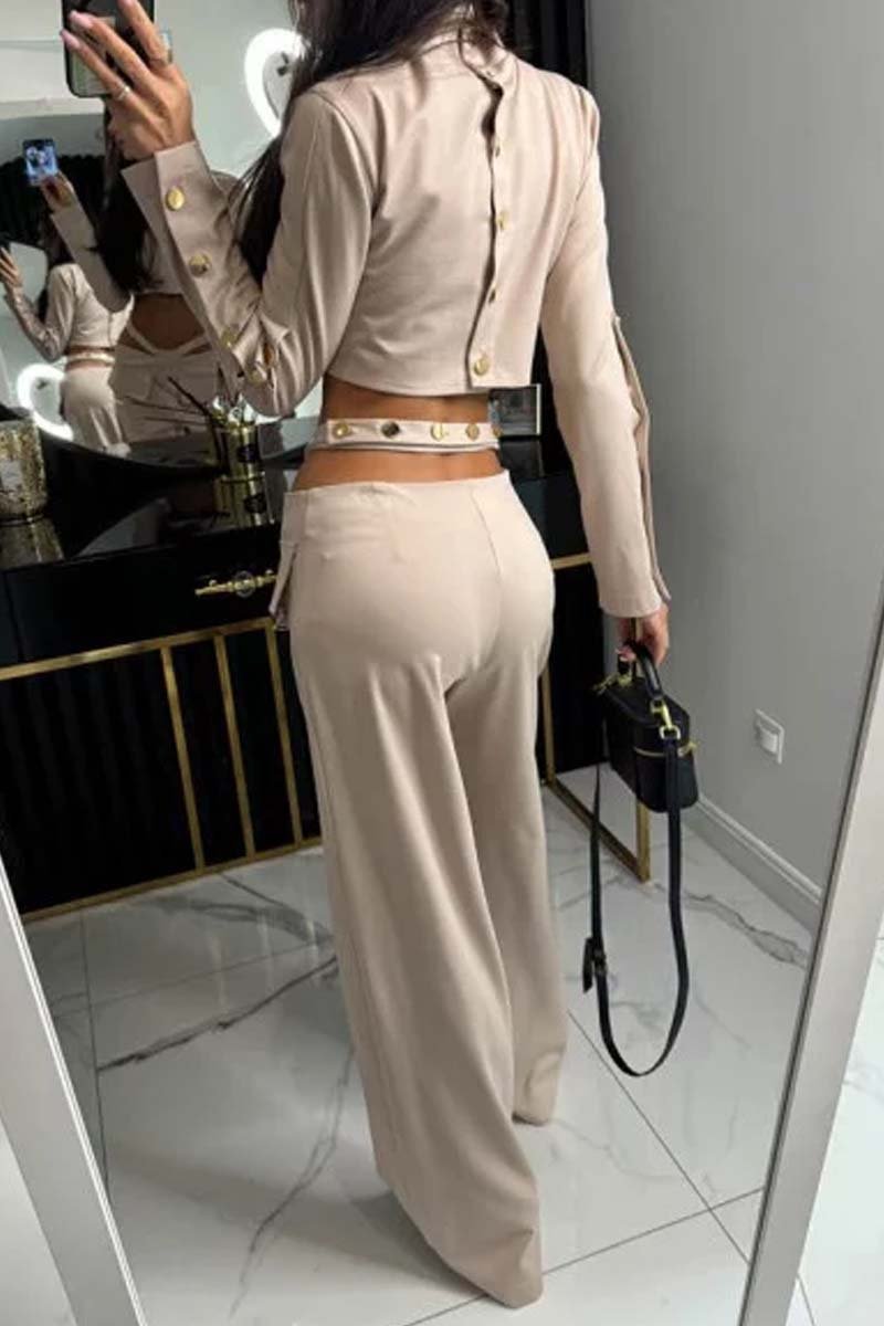 Women's Stylish Buttoned Top and Wide Leg Pants Set