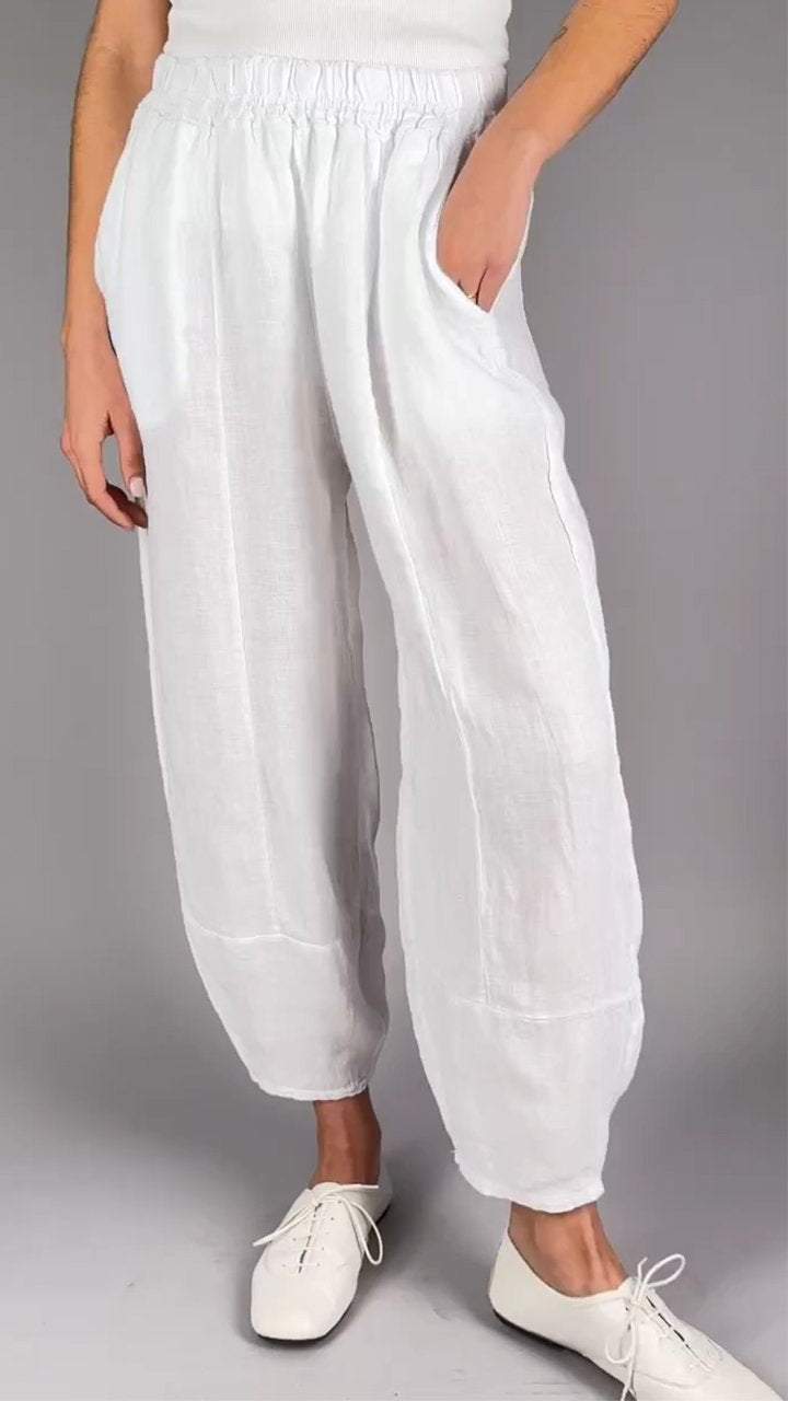 Women's Casual Solid Color Cotton and Linen Trousers