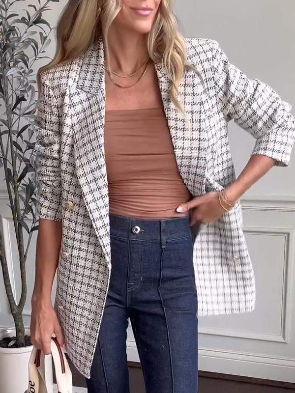 Women's Casual Lapel Single-breasted Plaid Suit Jacket