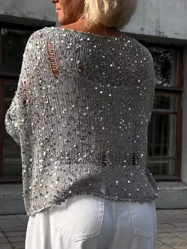 Women's Round Neck Sequined Long Sleeve Blouse