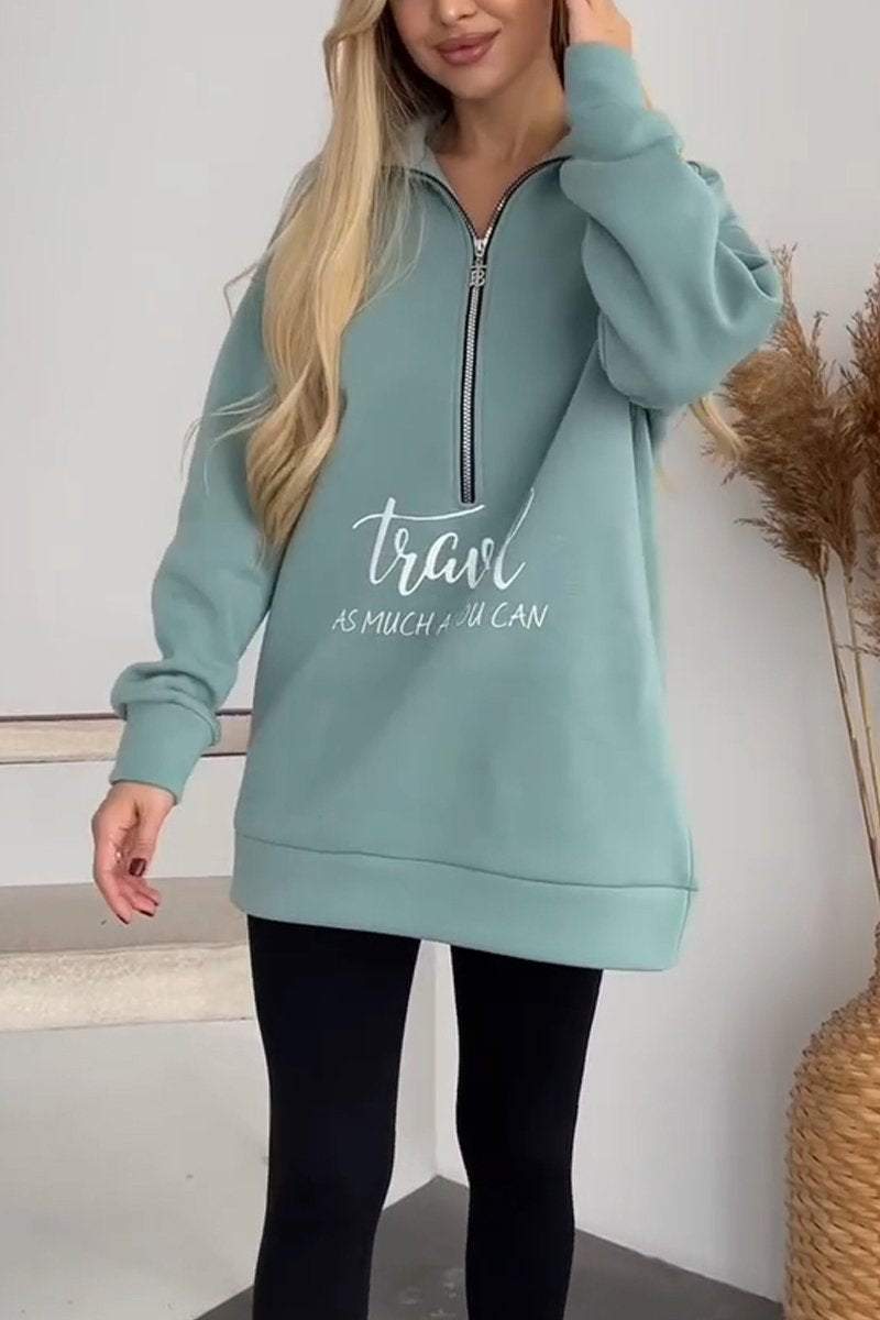 Women's Casual Lapel Half-zip Pullover Sweatshirt