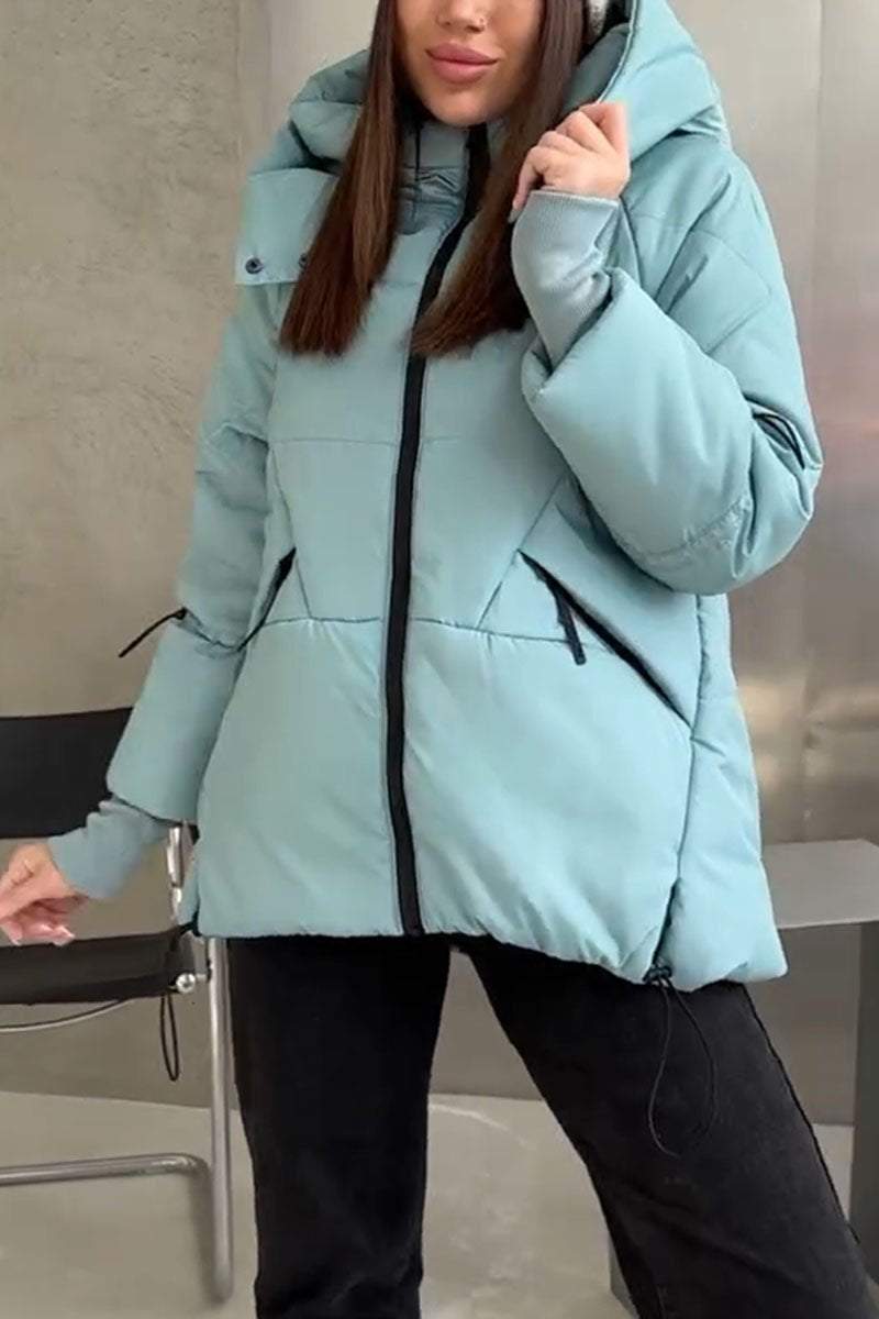 Solid Color Hooded Long Sleeve Coat