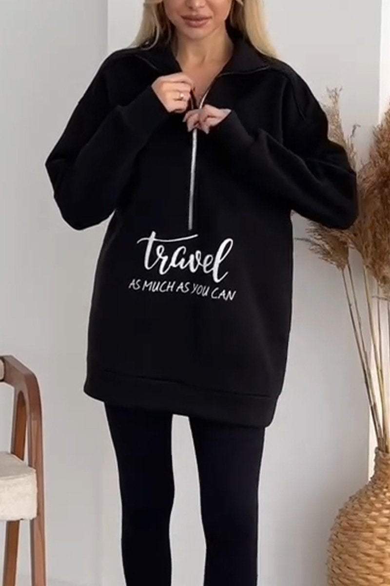 Women's Casual Lapel Half-zip Pullover Sweatshirt