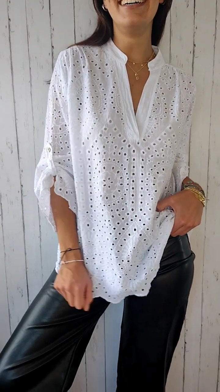 Casual V-neck Hollow Top