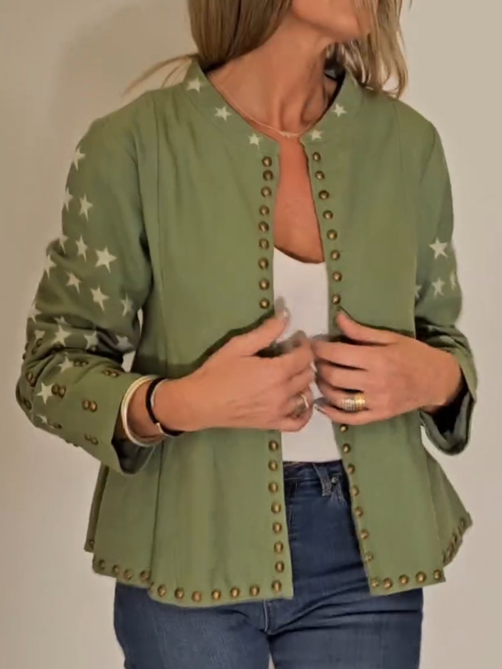 Women's Vintage Studded Star Eagle Print Jacket