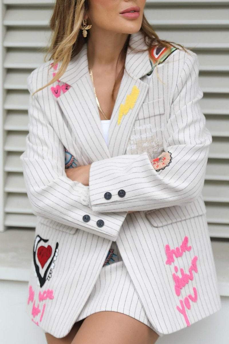 Women's Elegant Graffiti Print Blazers