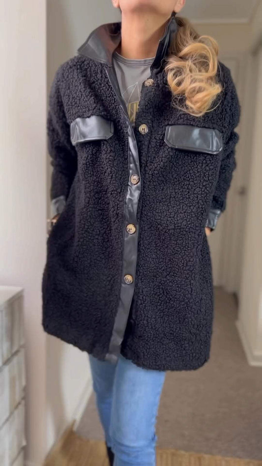 Women's Lapel Lamb Wool Long Sleeve Coat