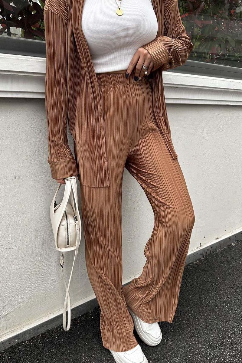 Women's casual loose pleated solid color suit