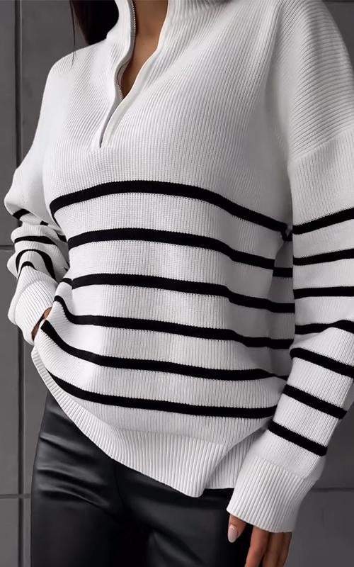 Women's Stand Collar Striped Knitted Top