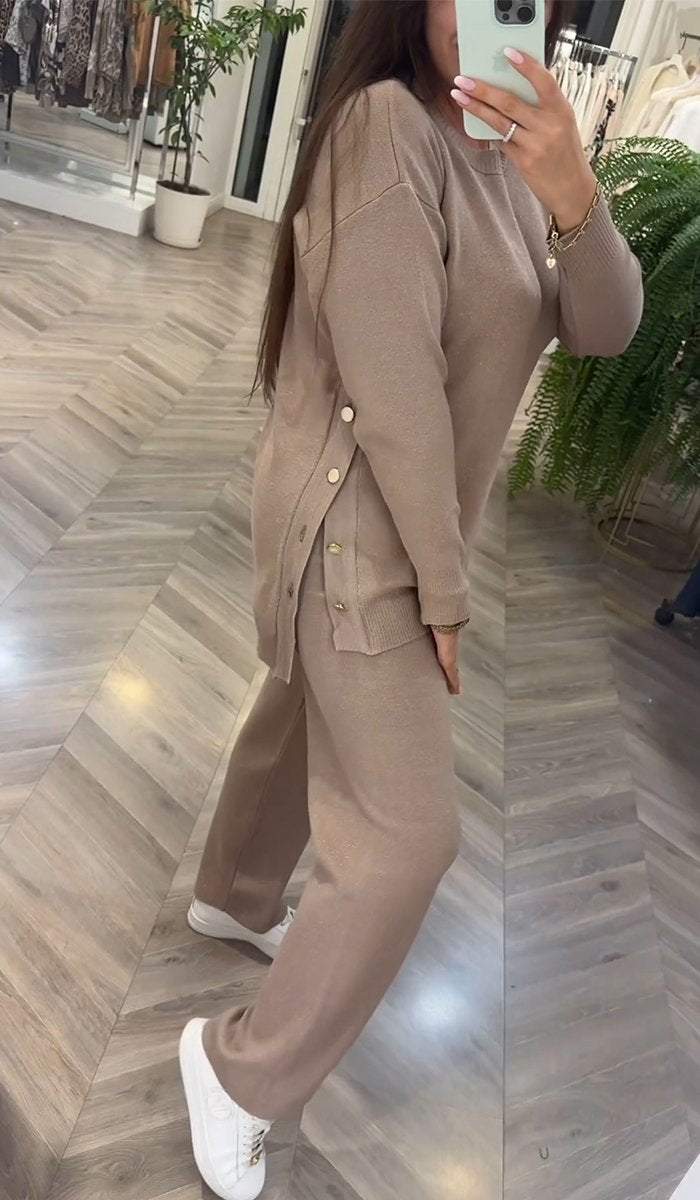 Women's Casual Round-neck Solid Color Two-piece Suit