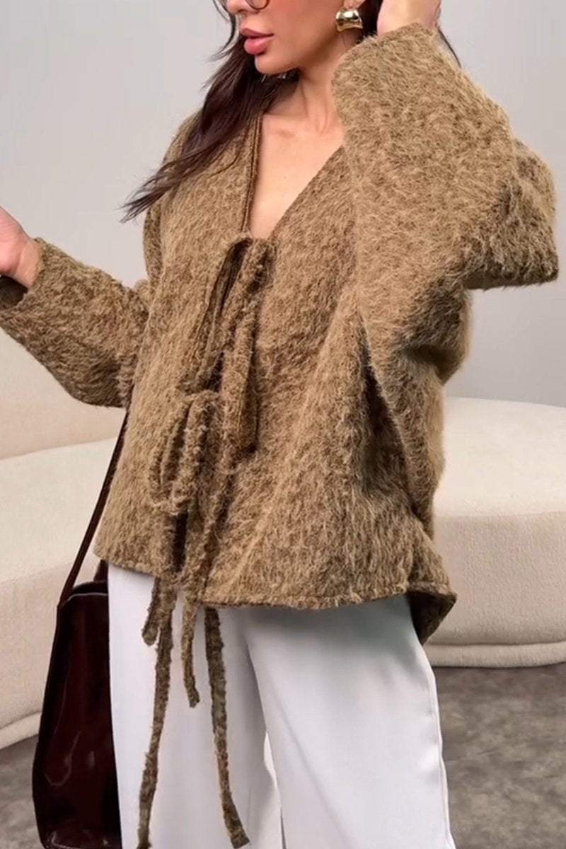 Women's V-neck Lace-up Cardigan