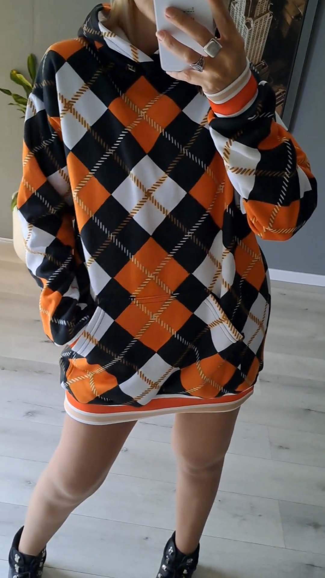 Women's Halloween Casual Plaid Print Hoodie