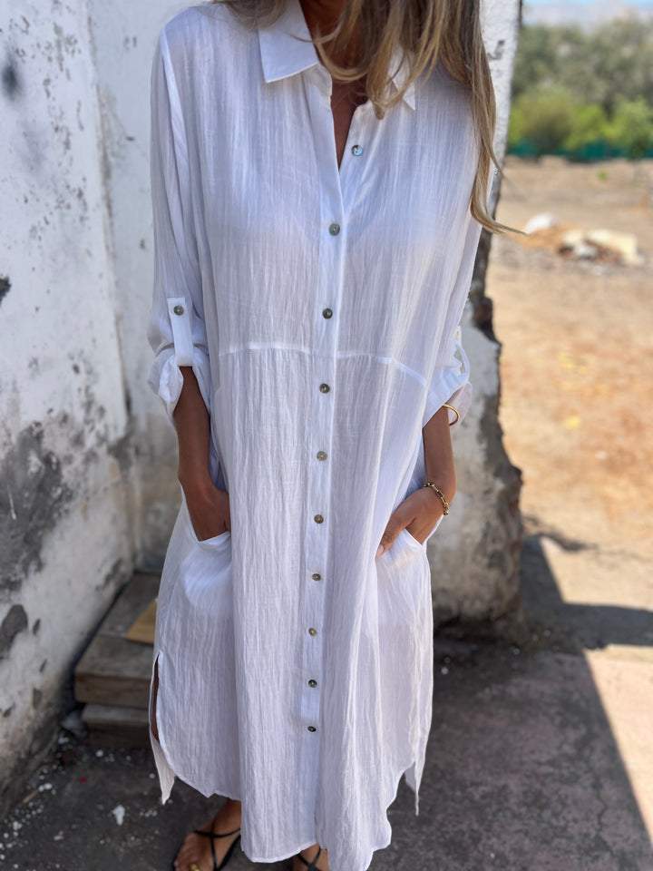 Women's Lapel Long Sleeve Shirt Dress