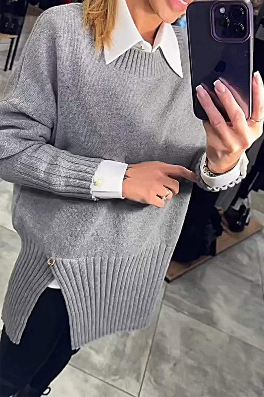 Women's Solid Color Slit Sweater Top