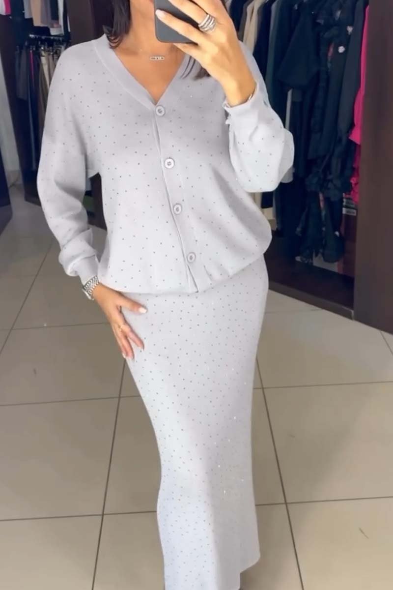 Women's solid color diamond skirt suit