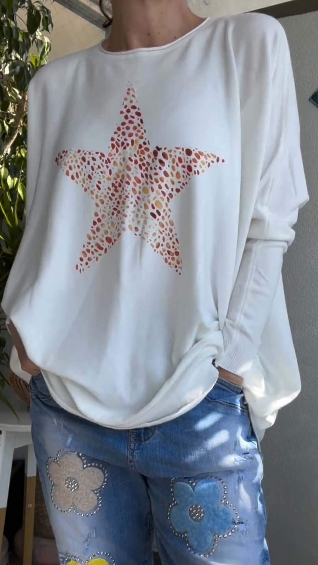 Women's Casual Star Print Long Sleeve Knit Top