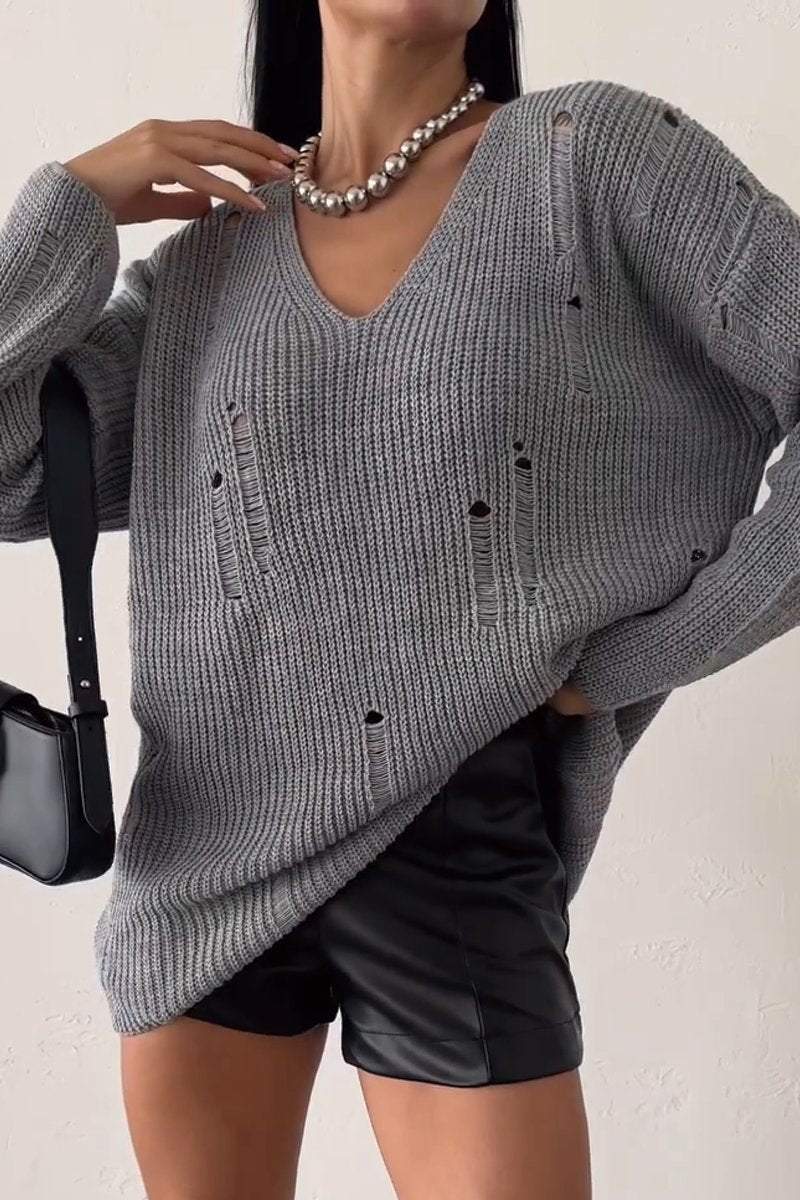 Women's Solid Color Knitted V-Neck Sweaters