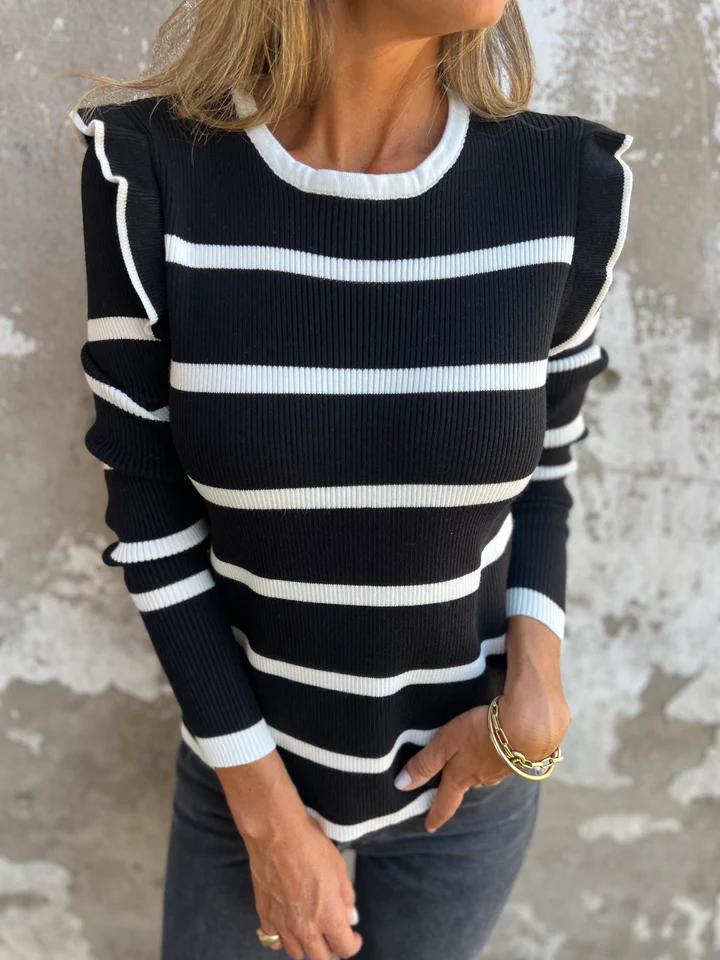 Casual Round Neck Striped Pit Top