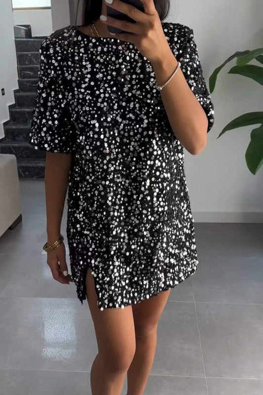 Women's Round Neck Sequined Mid-sleeve Casual Dress