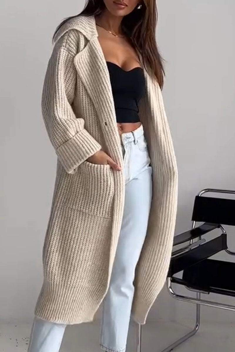 Solid Color Long Sleeve Sweater Long Coat