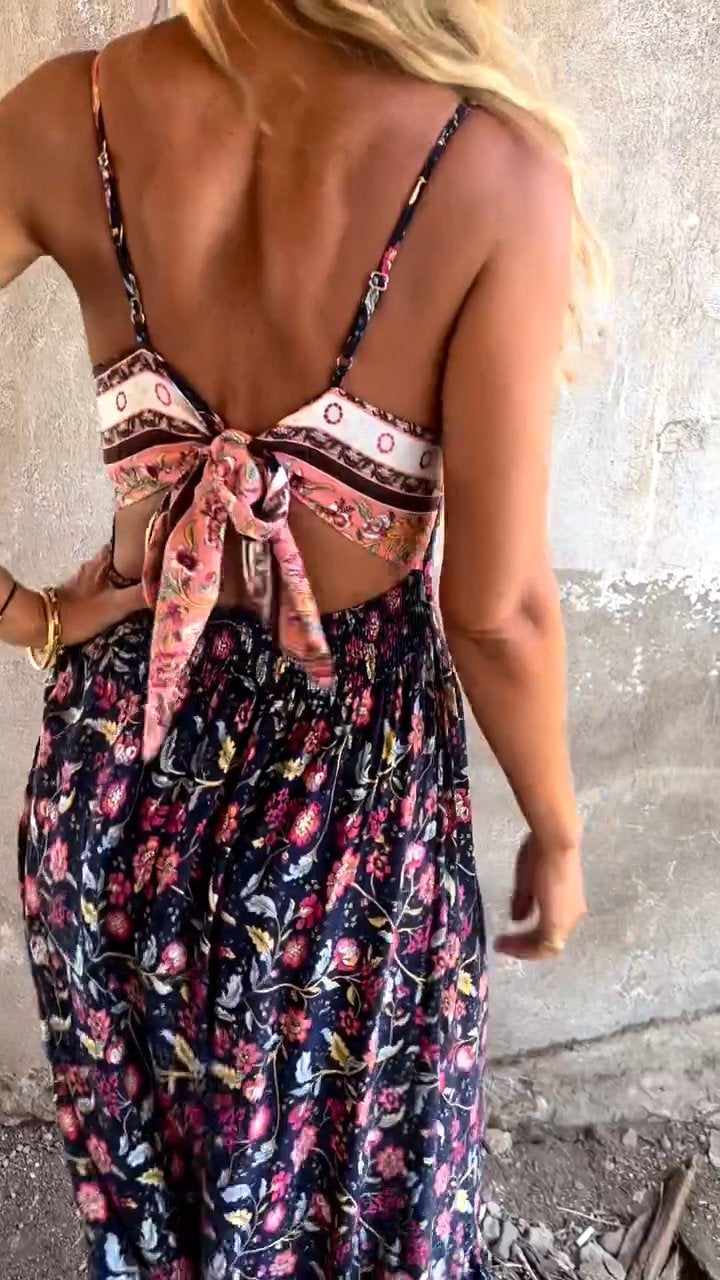 Printed Backless Strappy Dress