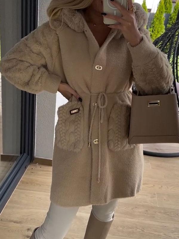 Women's Hooded Plush Patchwork Coat