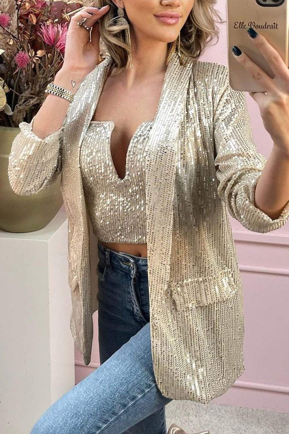 Women's Sequin Fashion Casual Loose Suit Top