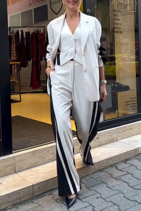 Women's Lapel Long-sleeved Striped Contrasting Suit Casual 3-piece Suit