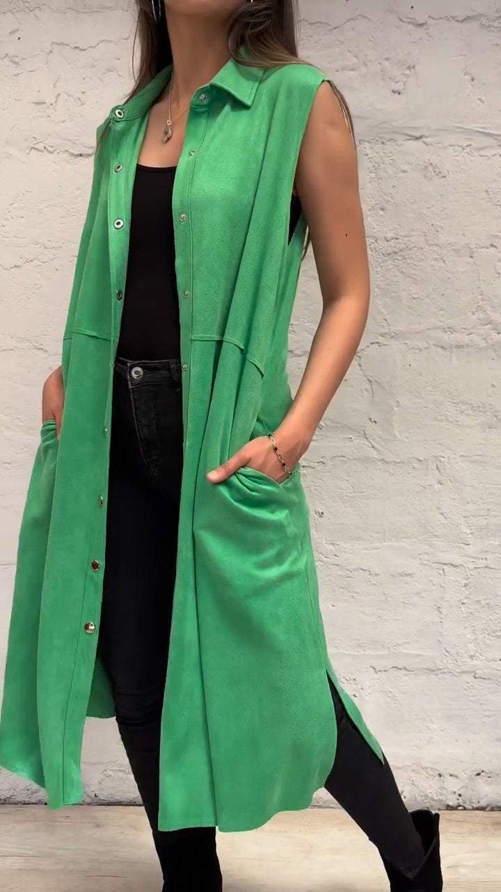 Women's Lapel Single Breasted Long Sleeveless Jacket