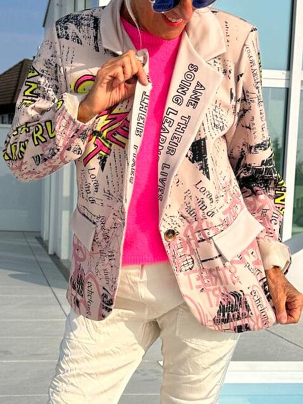 Women's Casual Lapel Letter Print Suit Jacket