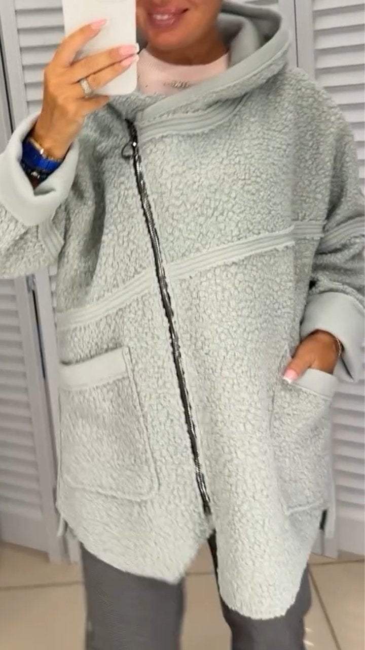 Women's Hooded Long-sleeved Plush Zipper Casual Top Jacket