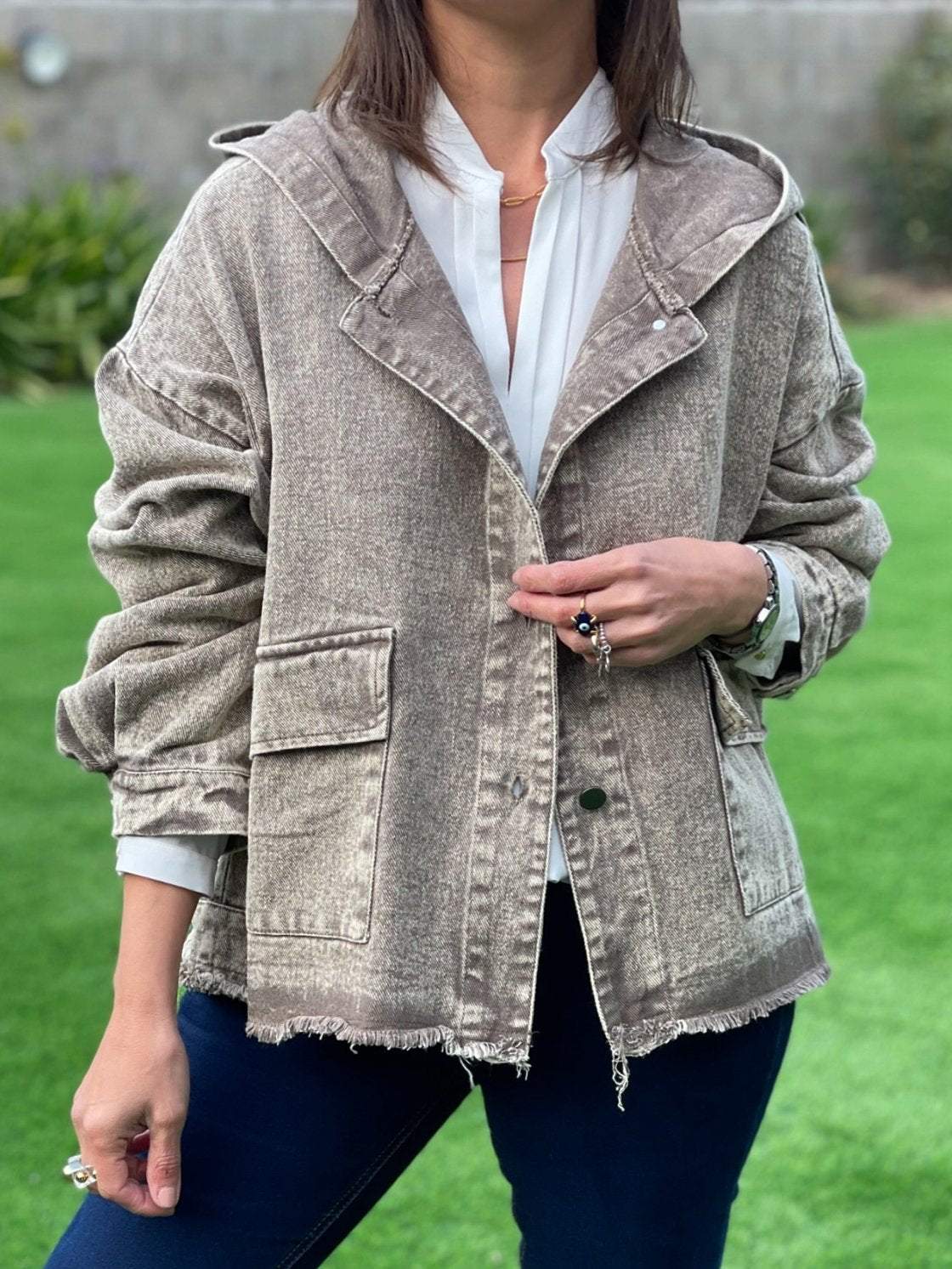 Women's Washed Denim Hooded Jacket