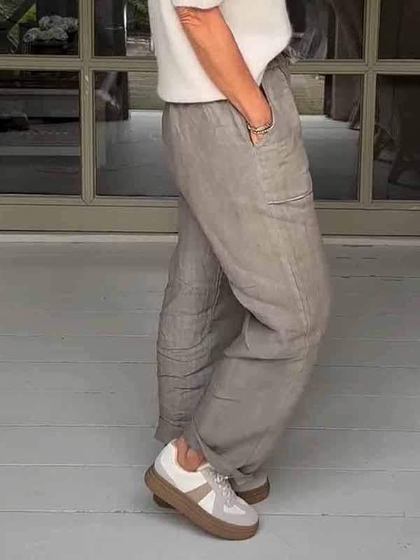 Women's Solid Color Cotton and Linen Trousers