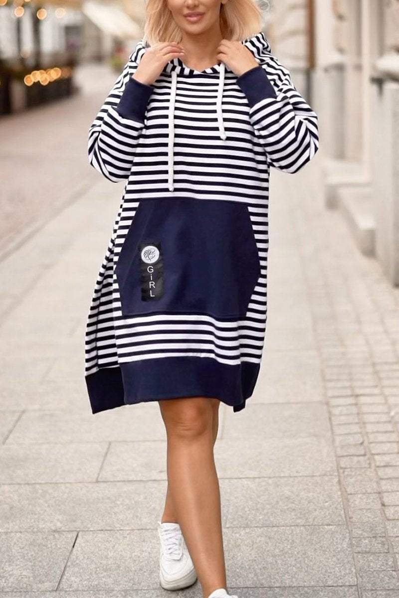 Women's Casual Hooded Striped Long Sweatshirt