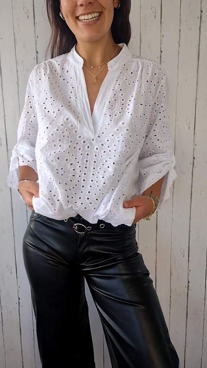 Casual V-neck Hollow Top