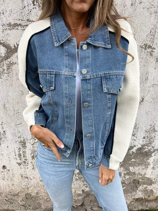 Women's Lapel Long-sleeved Denim Patchwork Jacket