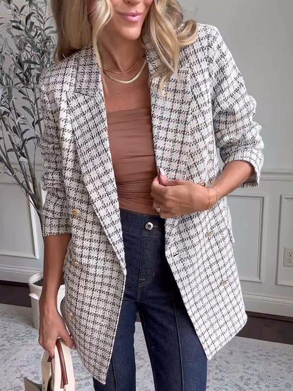 Women's Casual Lapel Single-breasted Plaid Suit Jacket