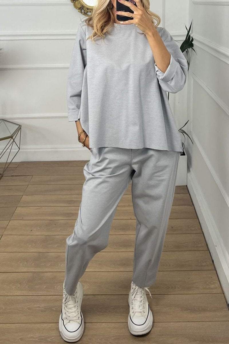 Women's Casual Round Neck Long Sleeve Two Piece Suit