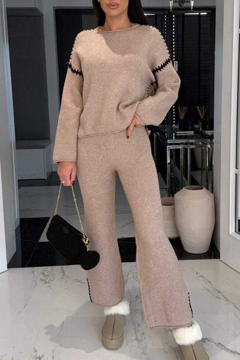 Women's Round Neck Long Sleeve Knitted Casual Suit