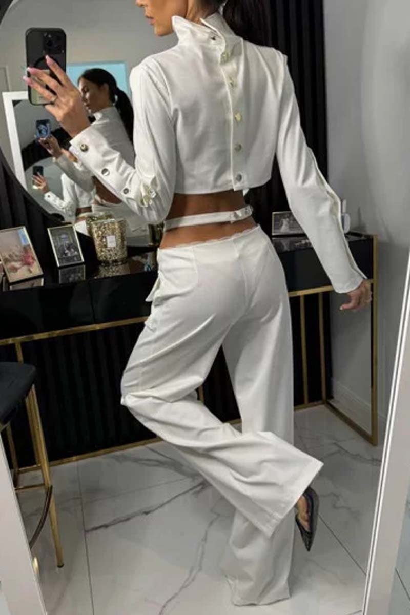 Women's Stylish Buttoned Top and Wide Leg Pants Set