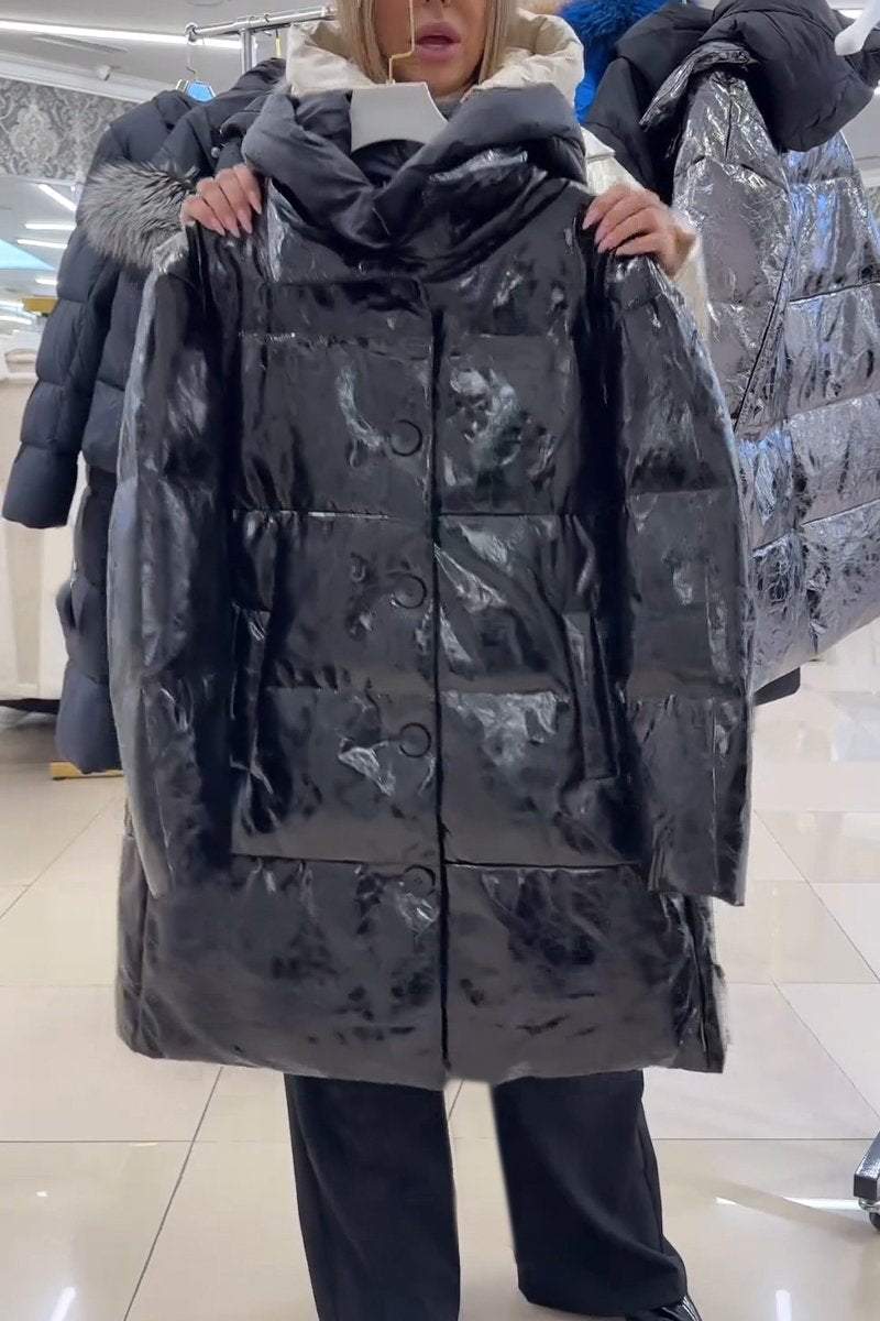 Women's Casual Hooded Shiny Mid-length Jacket