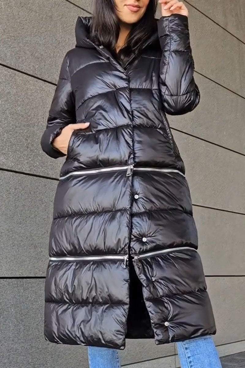 Women's Solid Color Long Zipper Patchwork Coat