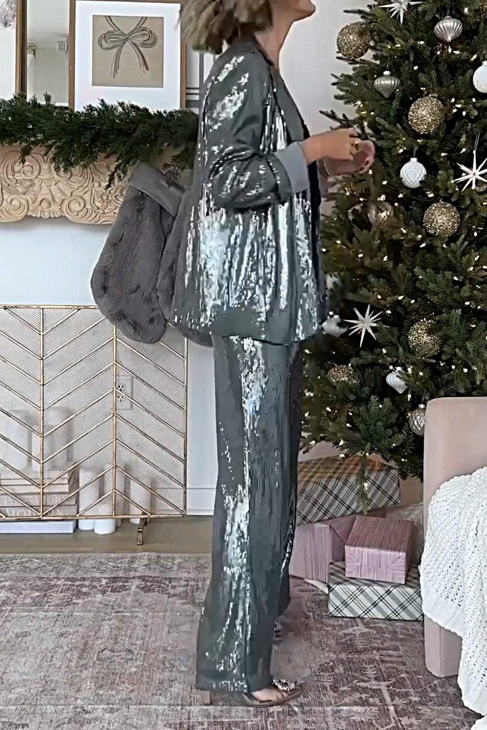 Women's Fashion Sequined Jacket & Pants Two-piece Set