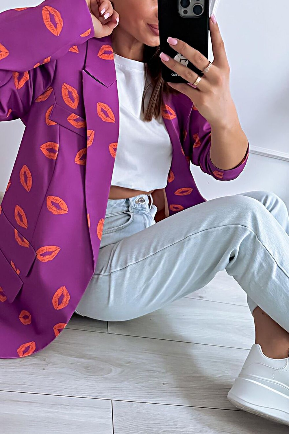 Women's Lips Printed Casual Blazer Tops