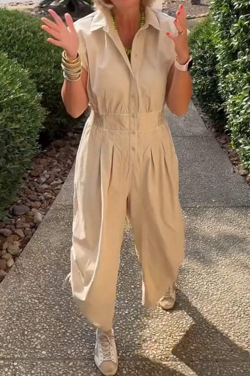 Women's casual loose side drawstring nine-point jumpsuit