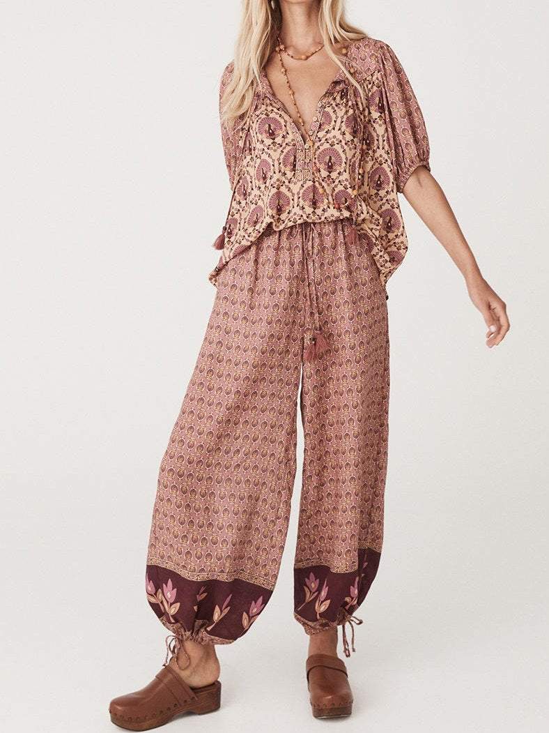 Women's Casual Printed Satin Pant Suit